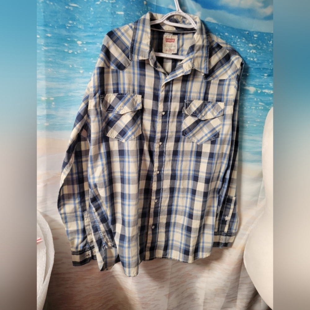 Levi's Mens Plaid Pearl Snap Button Down Long Sleeve Shirt Size XL